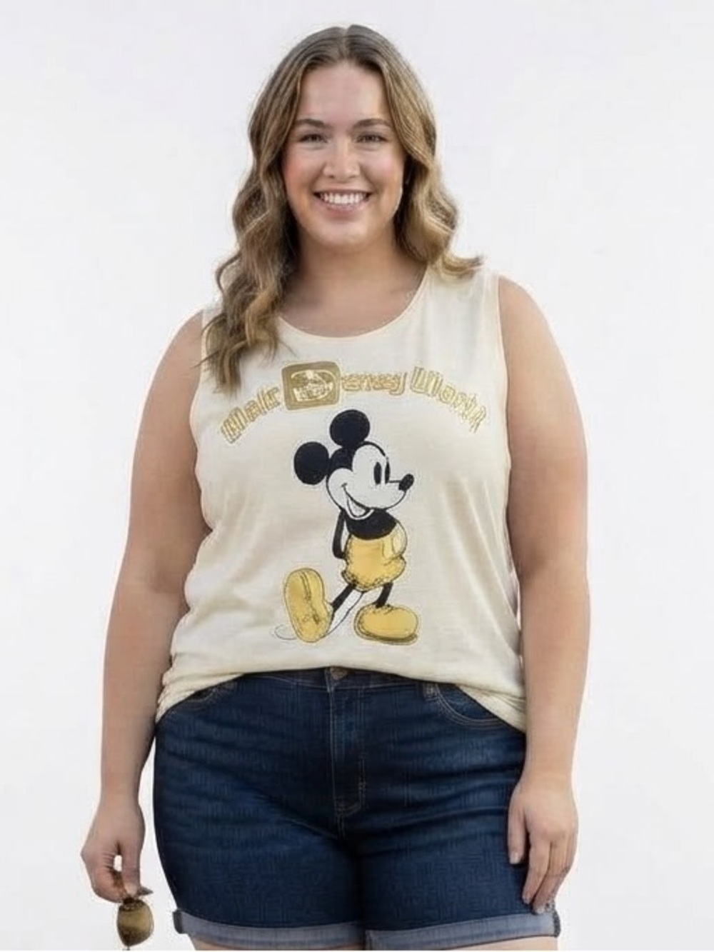 Disney Mickey Mouse White Sleeveless Top with Mickey Mouse Print
